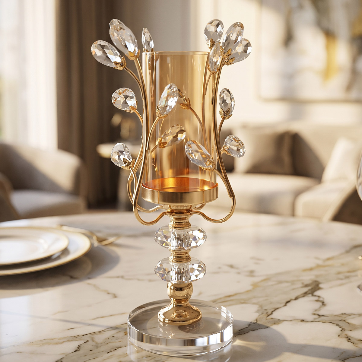 Metal Candle Holder with Crystal Design