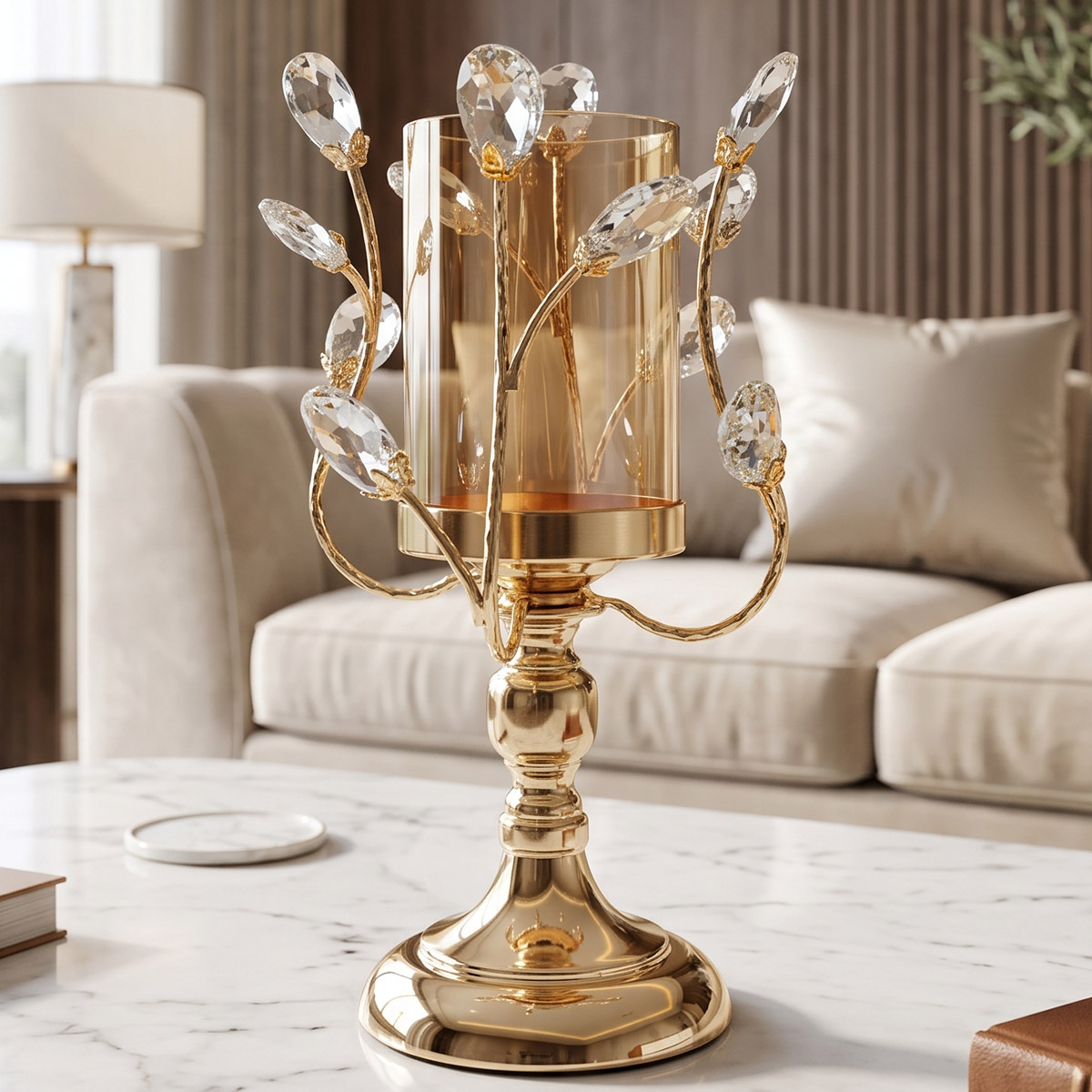 Metal Candle Holder with Crystal Design