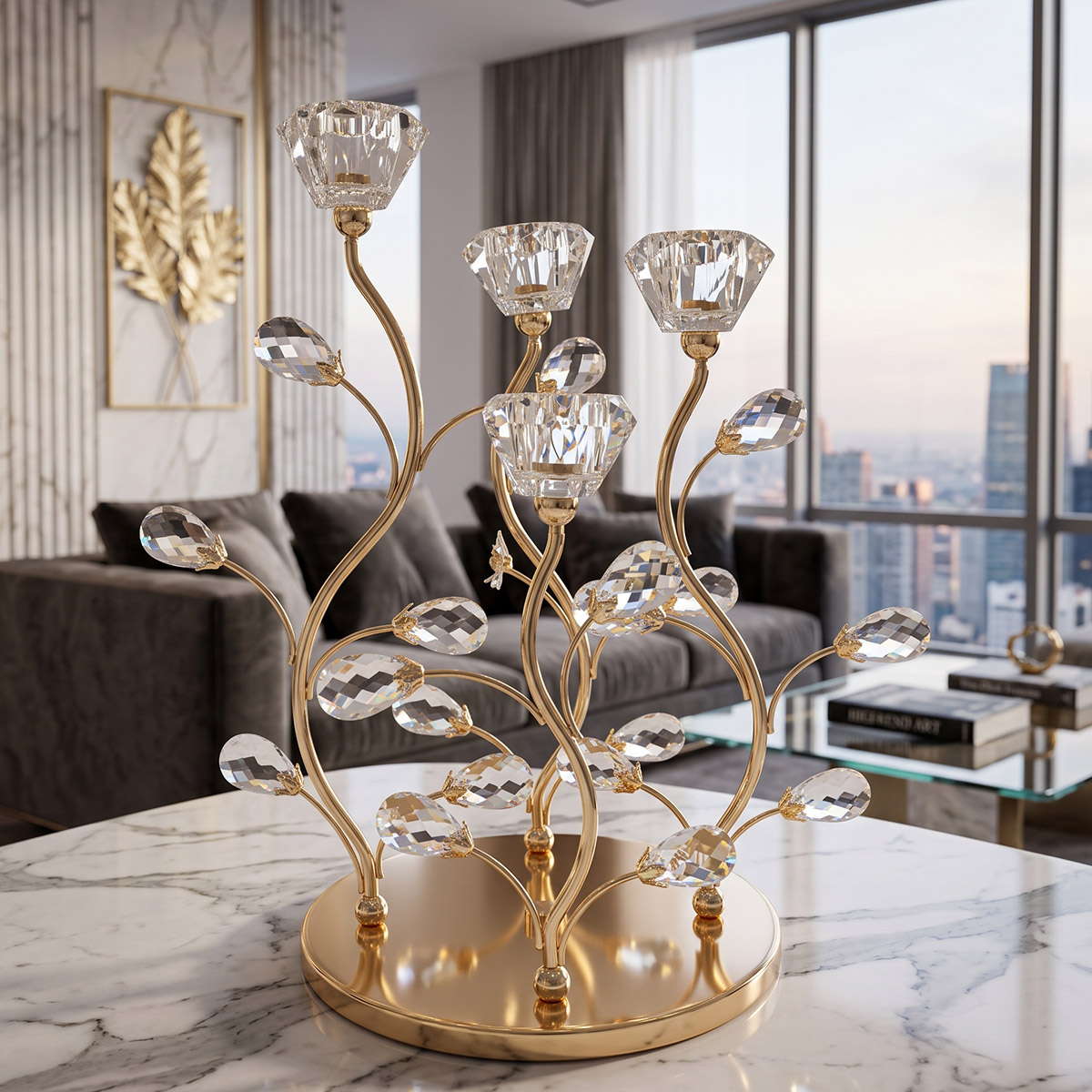 Metal Candle Holder with Crystal Design