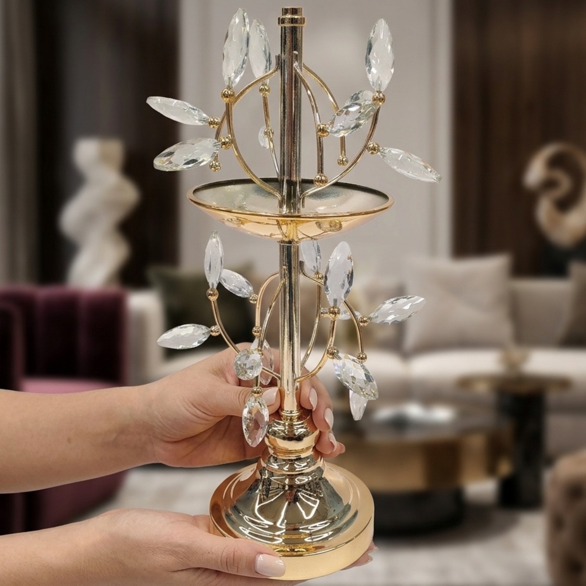 Metal Candle Holder with Crystal Accents