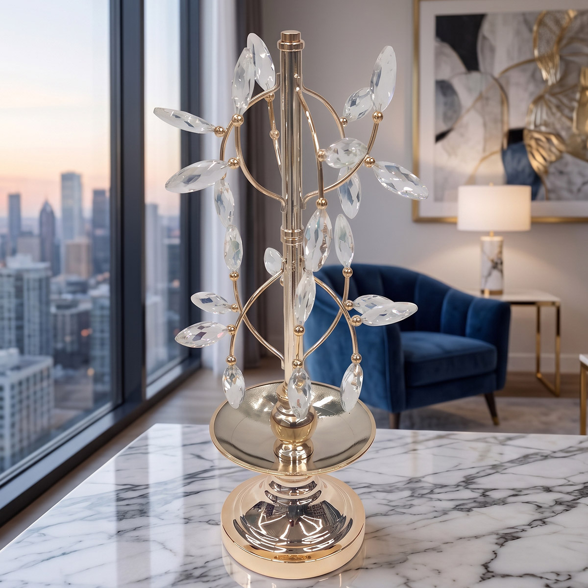 Metal Candle Holder with Crystal Design