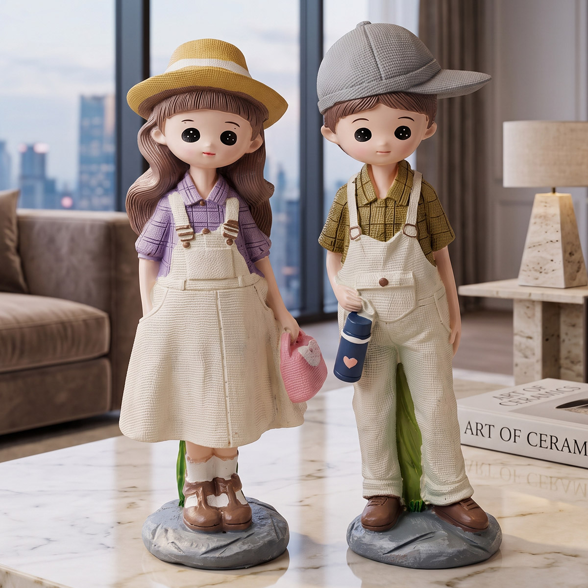 Cute Boy And Girl Figurines Set