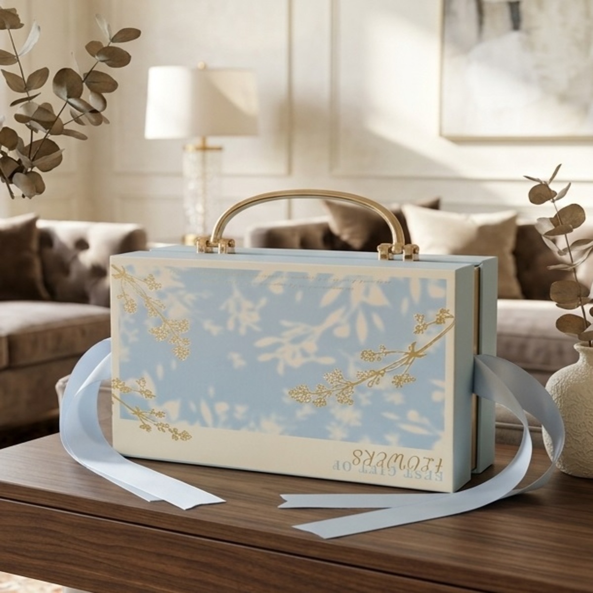 Floral Gift Box with Handle 16x9.5x6.5cm | Home Decor | Shelves & Organizers