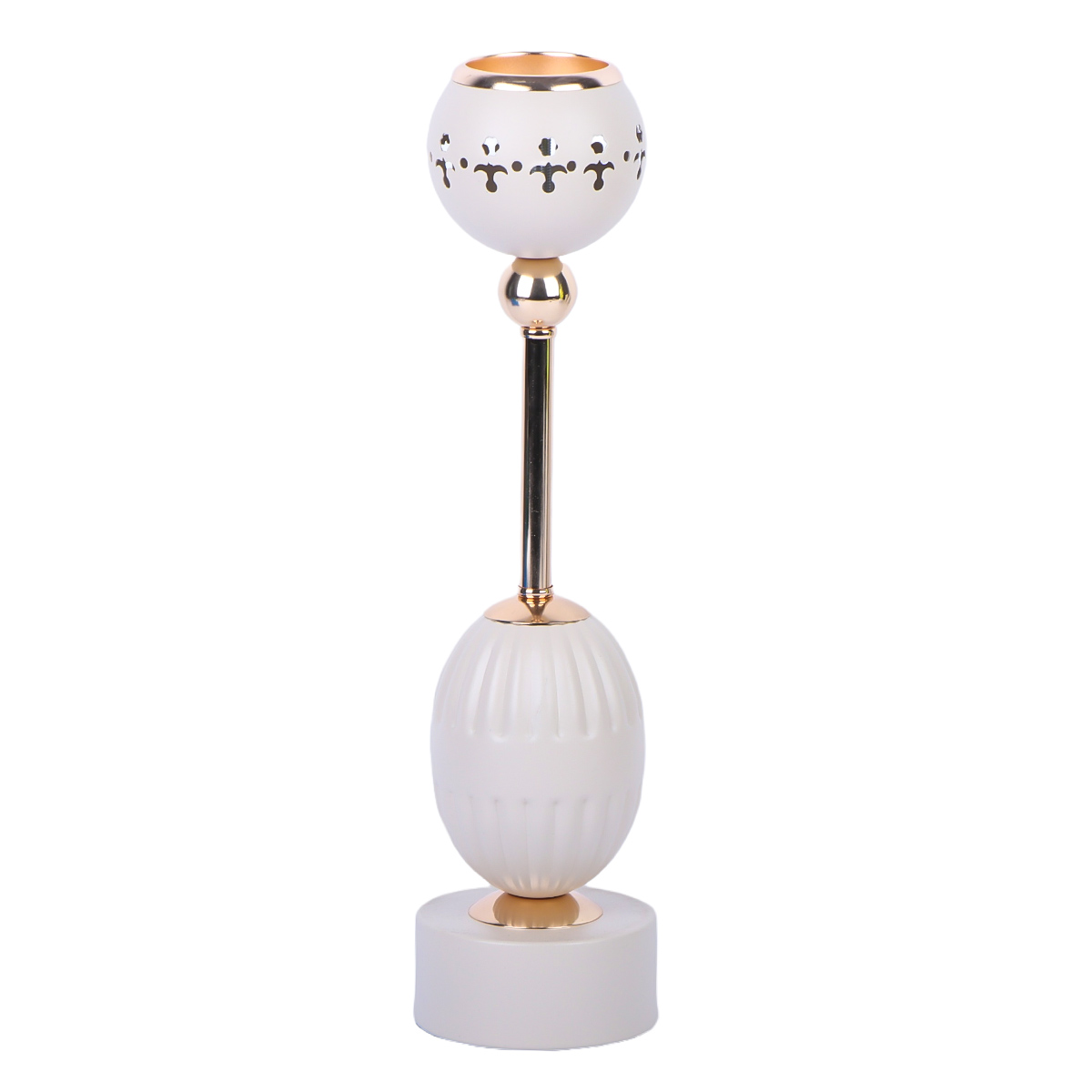 Decorative Candle Holder White and Golden Medium