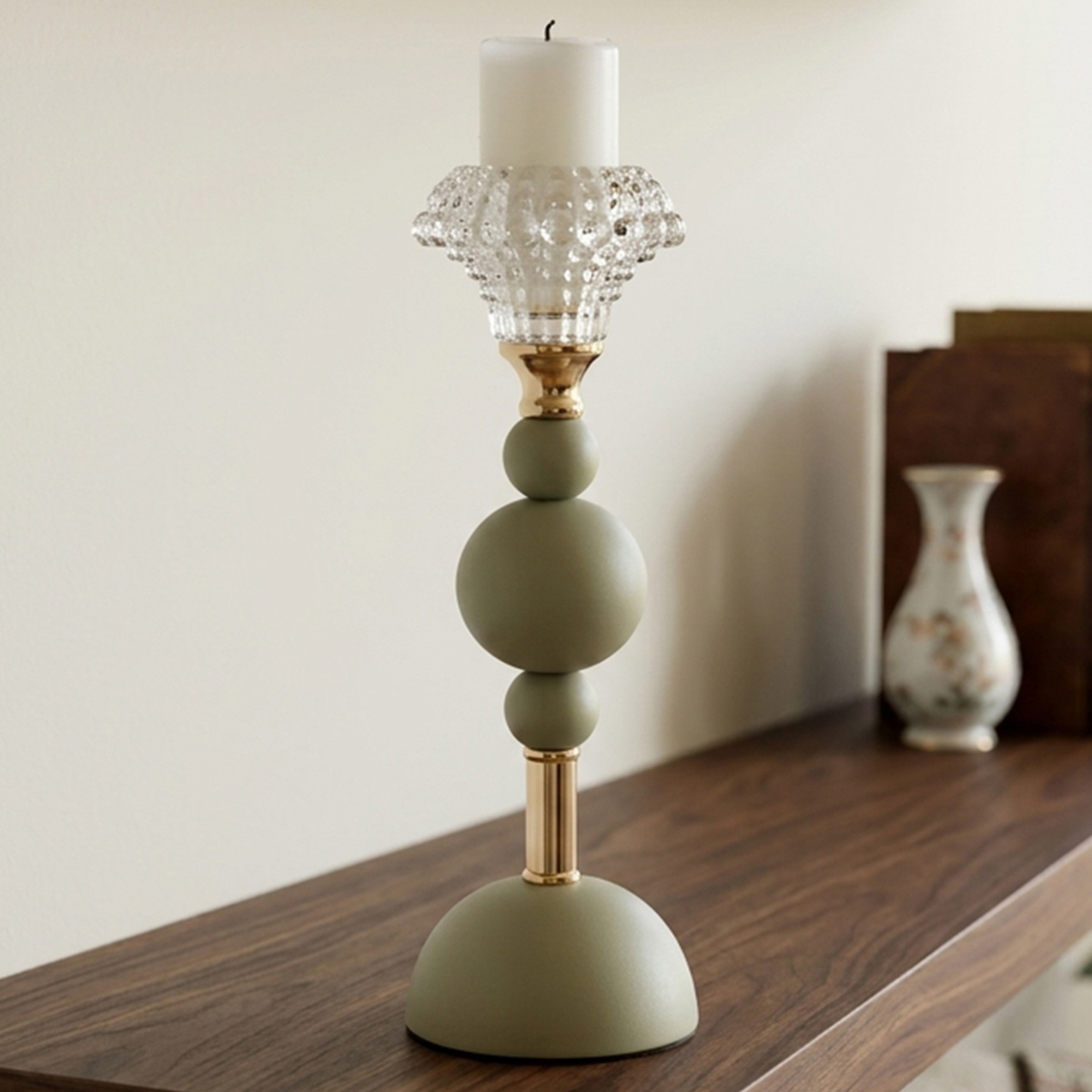 Crystal Toped Meta Candle Holder Small