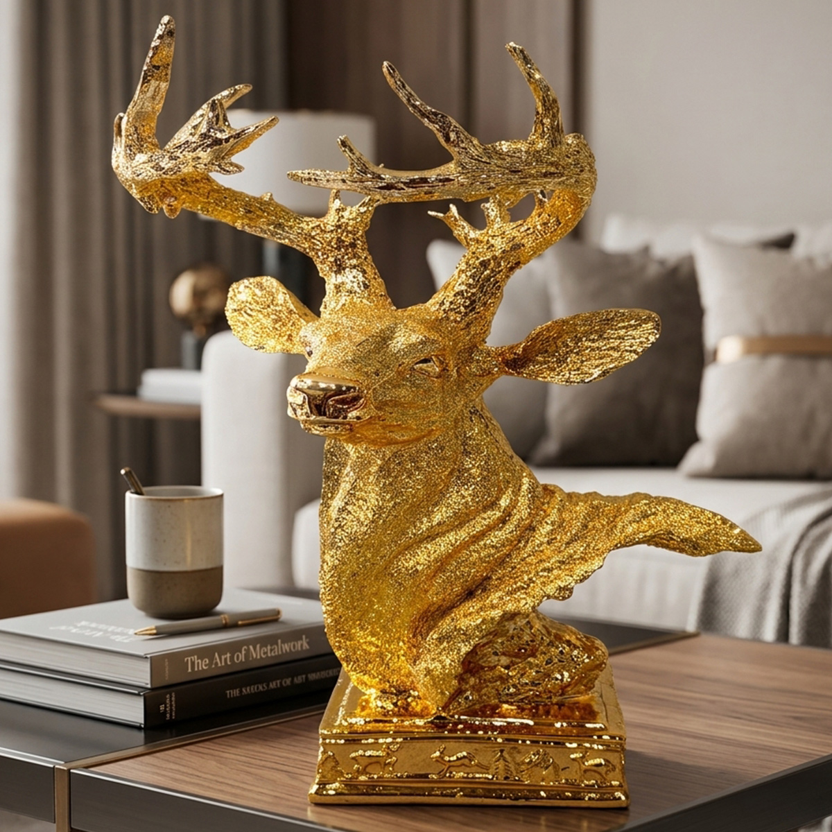 Intricately Textured Golden Deer Figure