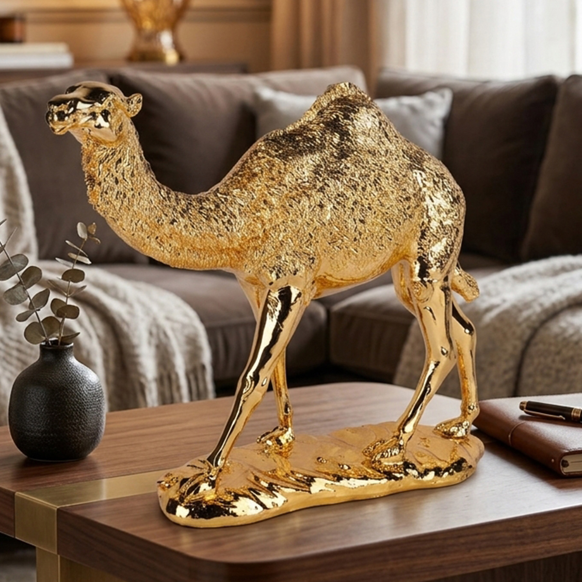 Intricately Textured Golden Camel Figure