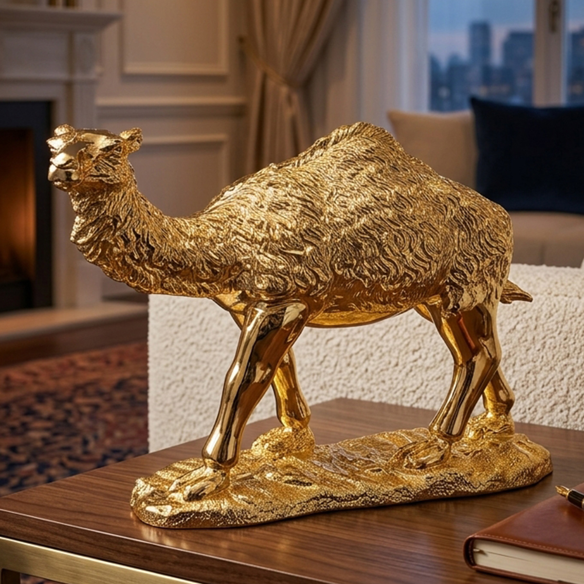 Intricately Textured Golden Camel Figure
