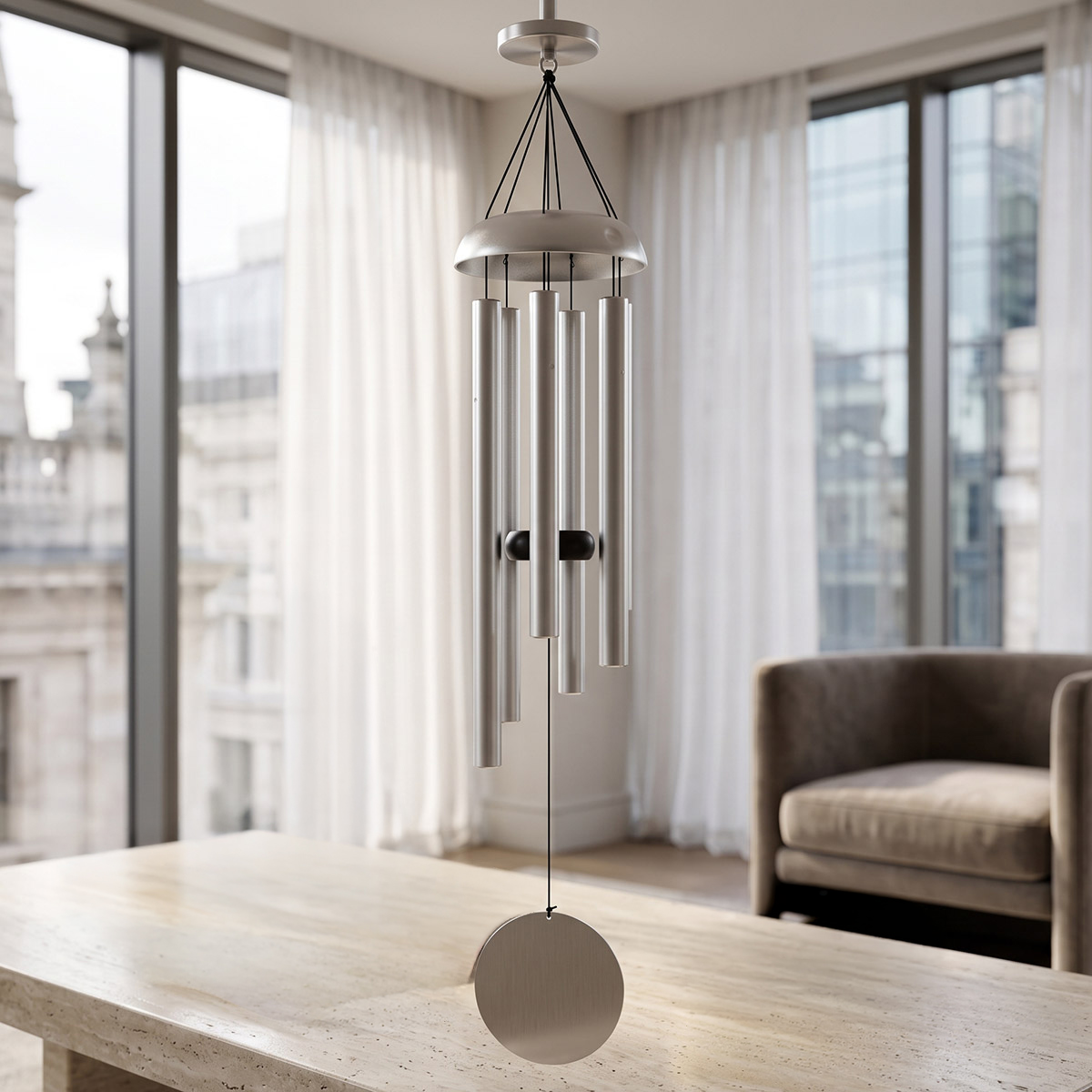 Matte Silver Metal Wind Chimes