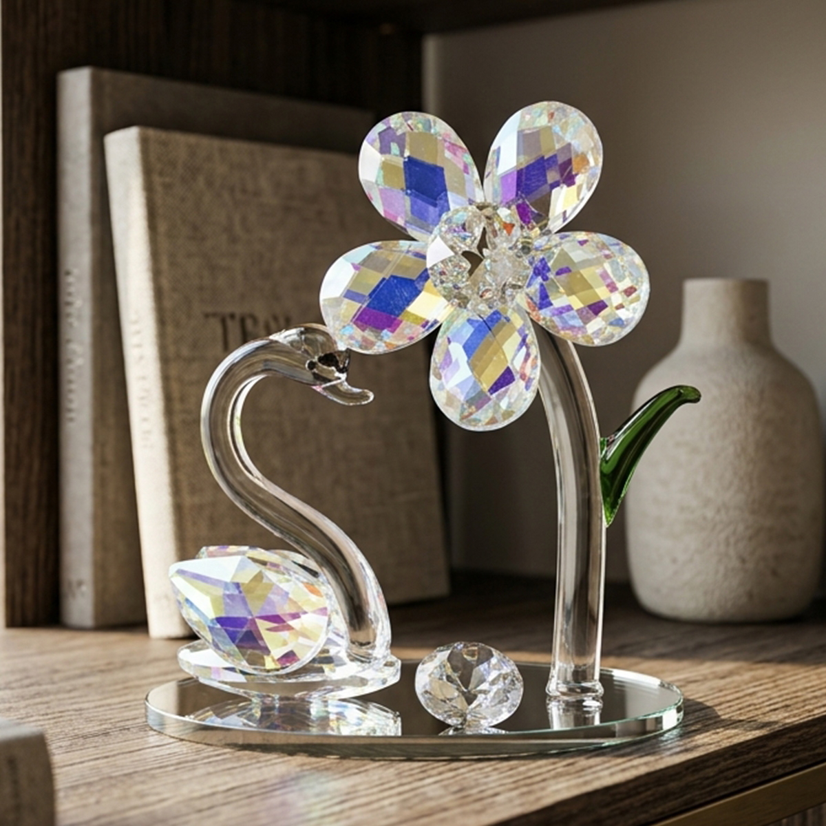 Swan and Flower Crystal Figurine