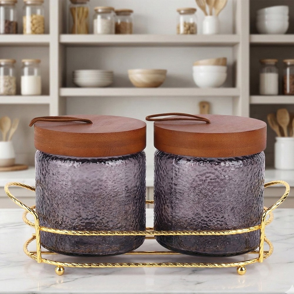 Ceramic Spice Jar With Stand 2 Pieces Set