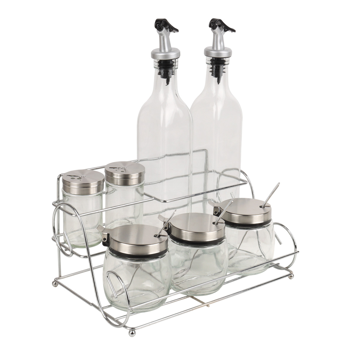 Glass Condiment Set with Rack 8 Pieces