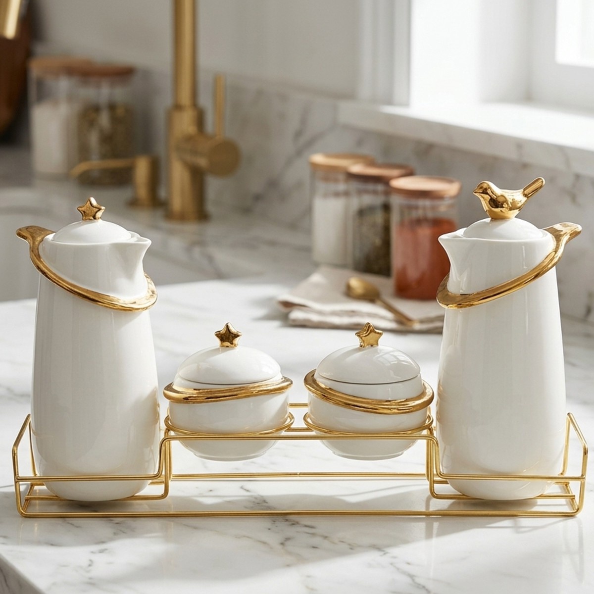 Ceramic Oil Condiment Set 4 Pieces