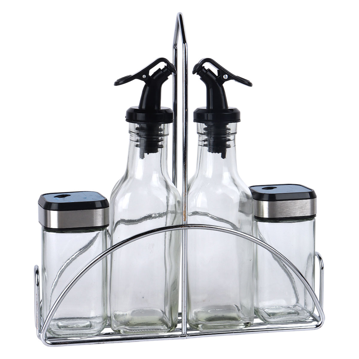Glass Condiment Set With Stand 4 Pieces Set