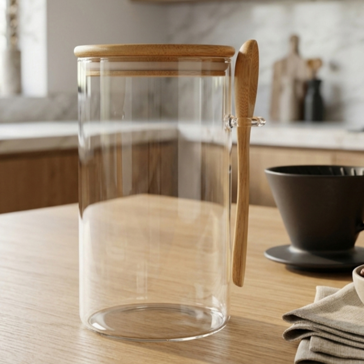 Canister Jar Glass With Spoon 1018cm