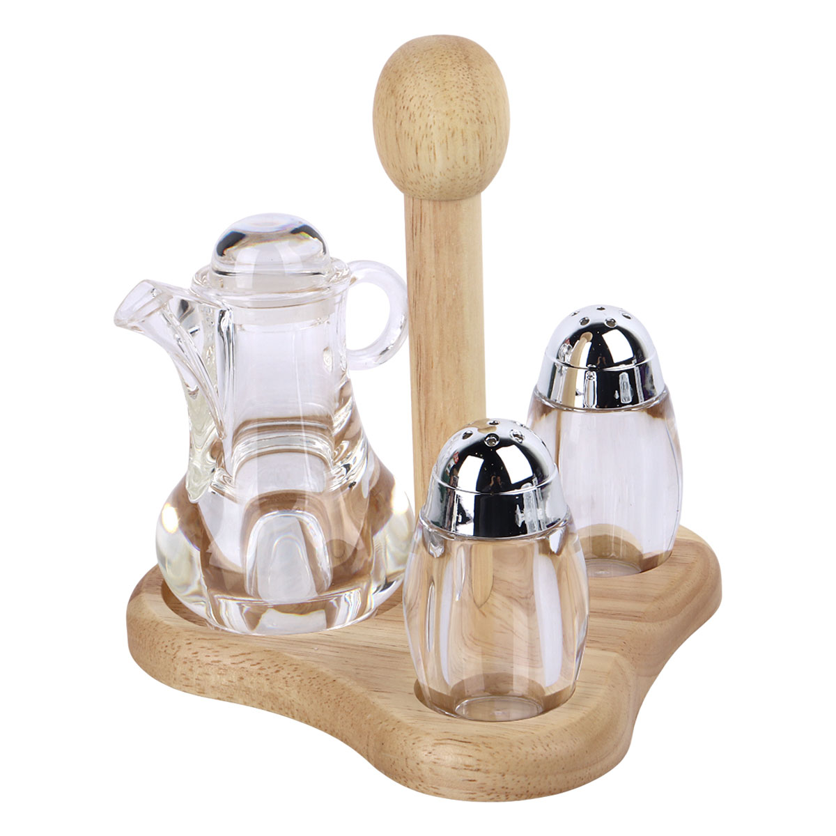Glass Condiment Set With Stand 3 Pieces Set
