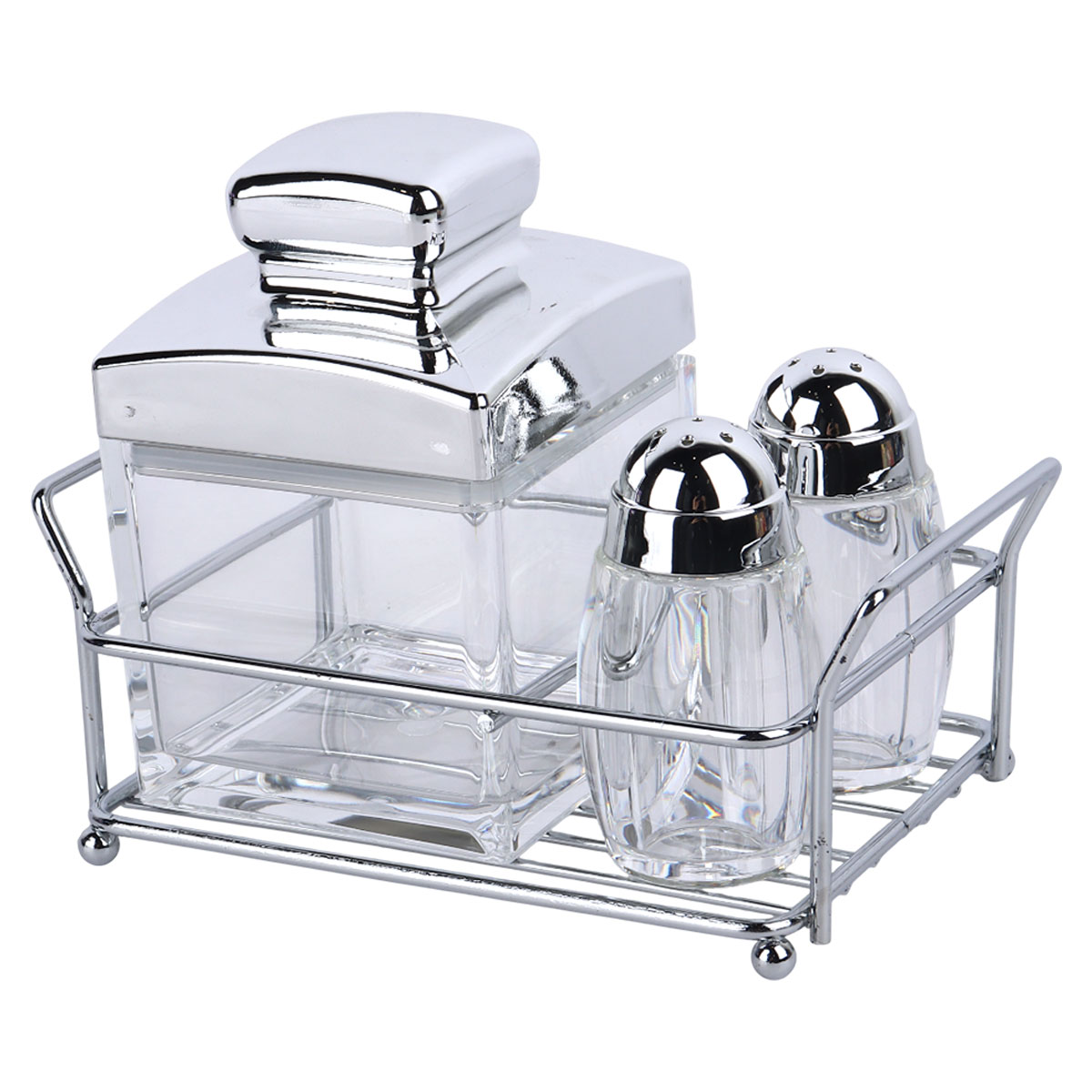 Glass Condiment Set With Stand 3 Pieces Set