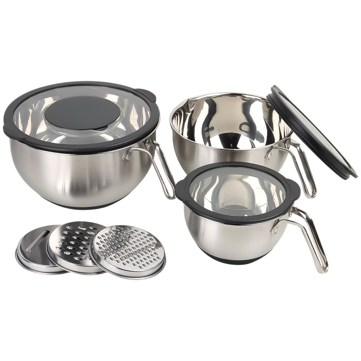 Stainless Steel Mixing Bowl 3 Pieces With 3 Types Of Grater & Lid