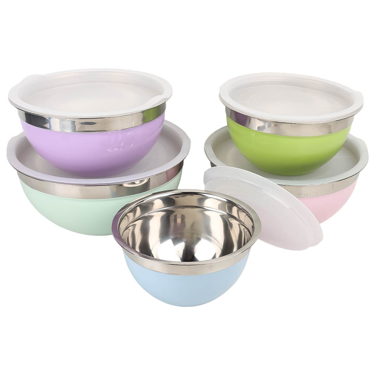 Multi-Colour Stainless Steel Mixing Bowl 3 Pieces With Air Tight Lid
