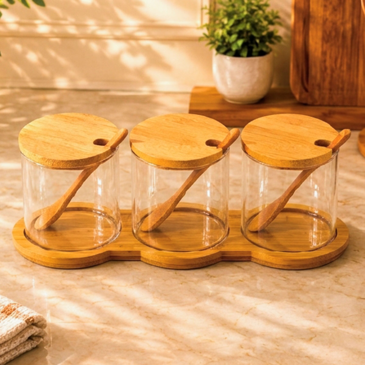 Glass Spice Jar Set with Wooden Lids 3 Pieces