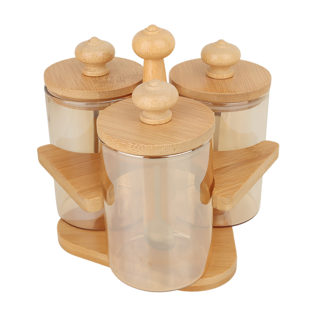 Glass & Bamboo Spice Bottle 3 Pieces Set