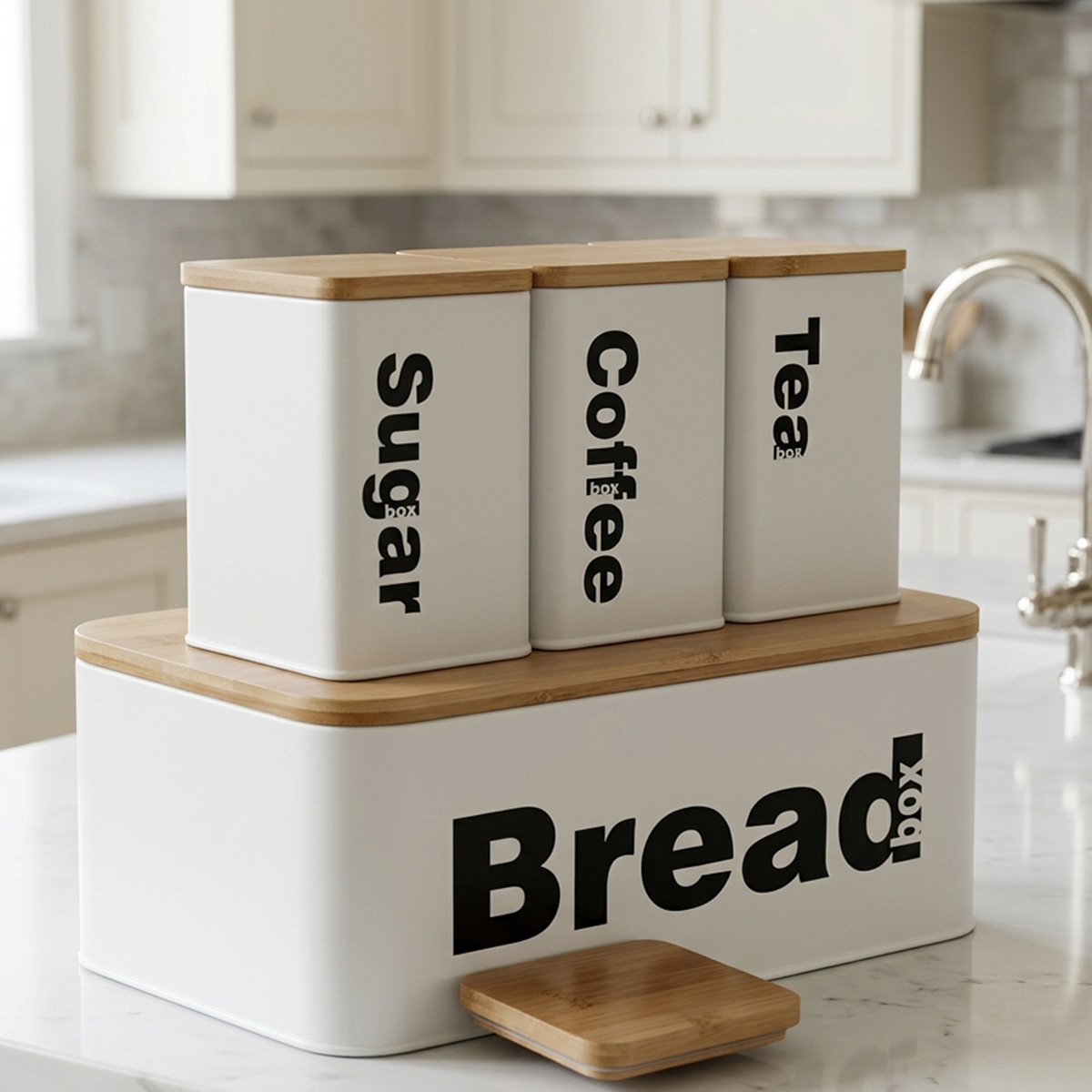 4 Pieces Bread Box Spice Jar Metal