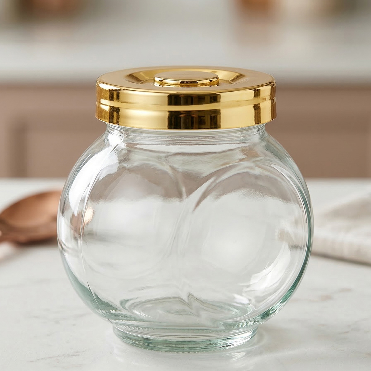 Glass Storage Jar with Golden Lid 500ml