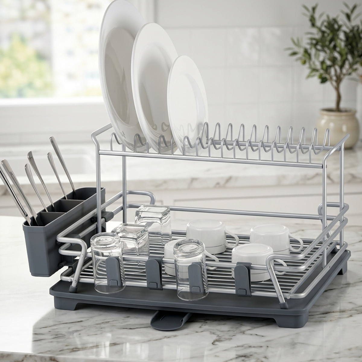 2 Layer Dish Rack Aluminium