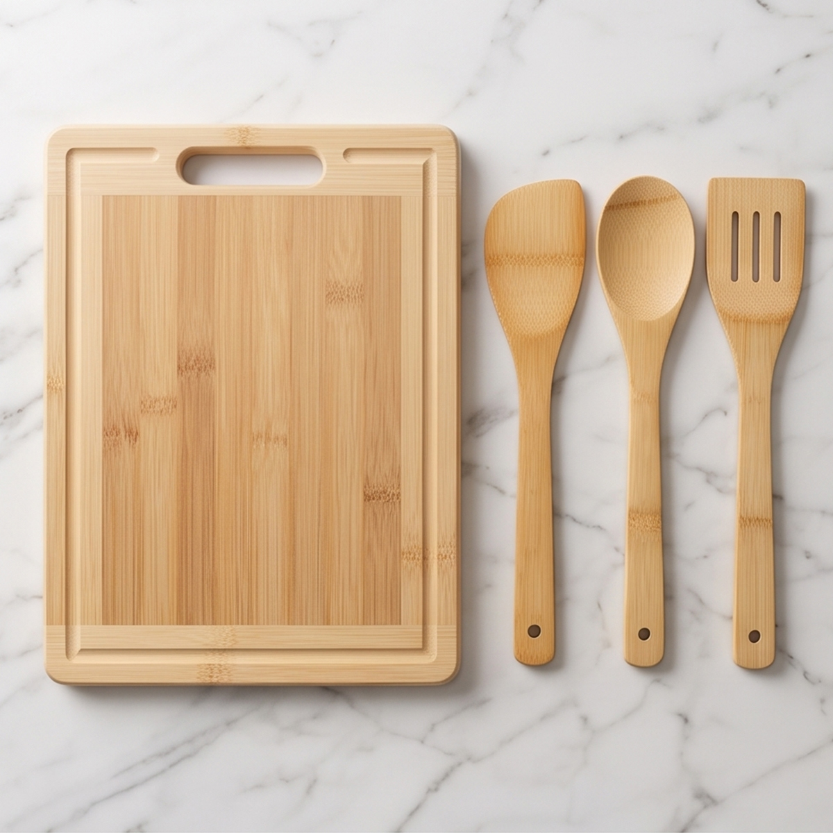 Wooden Cutting Board With Kitchen Utensils 36x26cm 4 Pieces Set