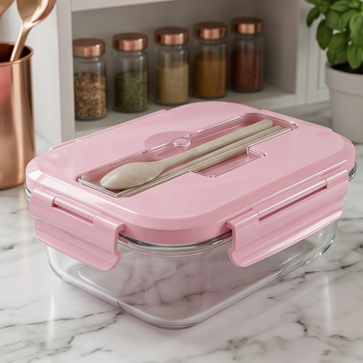 Pink Glass Food Storage Container 1040ml