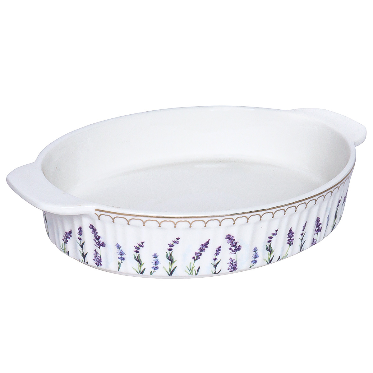 Lavender Design White Ceramic Baking Dish