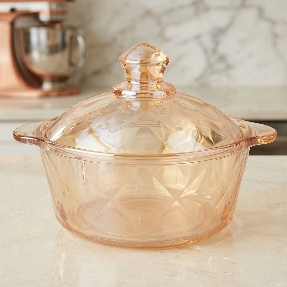 Glass Casserole With Cover Amber