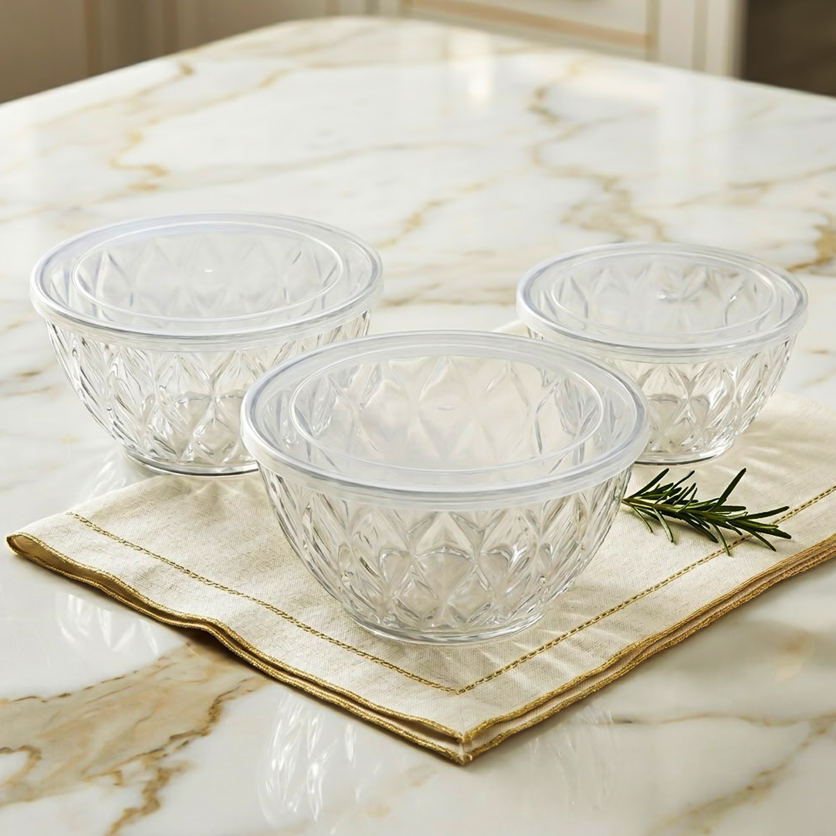 Bowl Plastic Set With Cover 3 Pieces