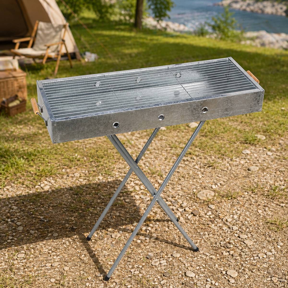 Barbecue Grill Stand With Wooden Handle 78x30x80cm