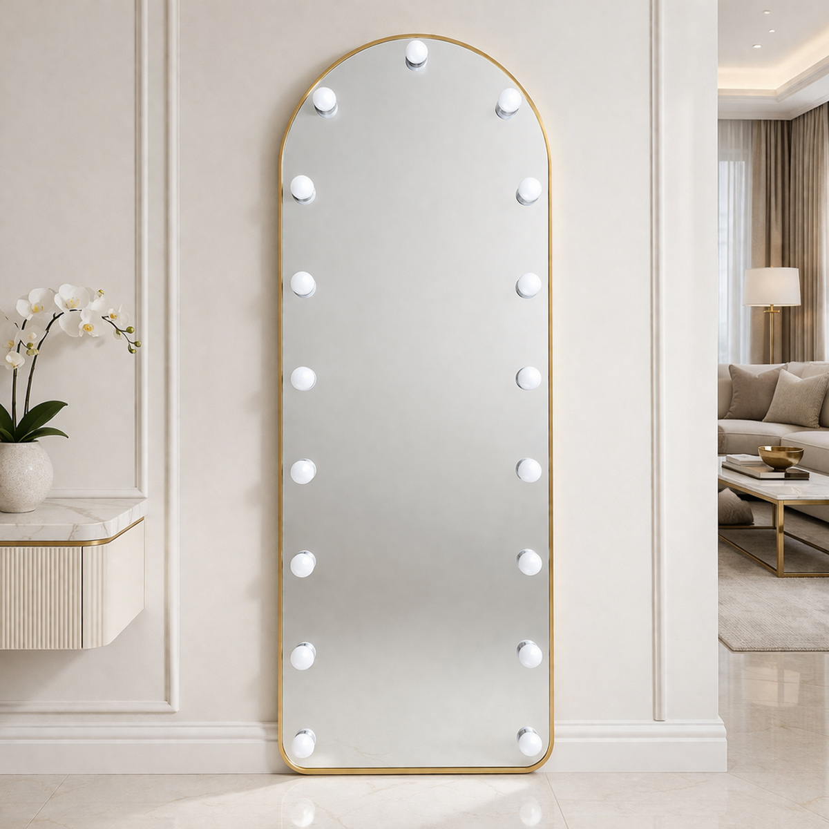 مرآة بطول كامل مزودة بإضاءة LED، 50 × 60 سم