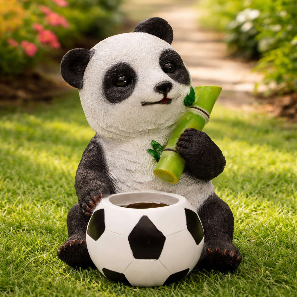 Panda Garden Statue With Soccer Ball Planter
