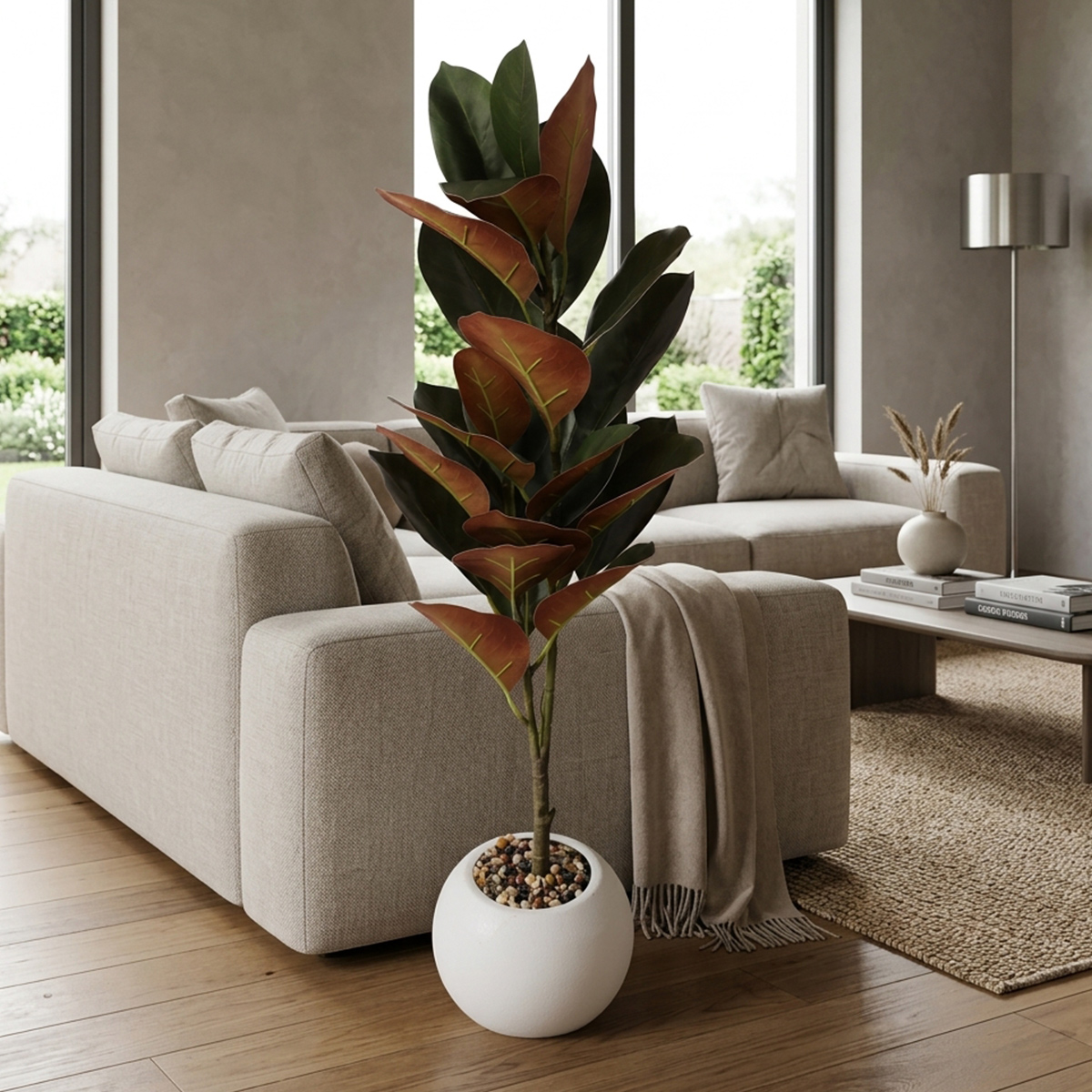 Artificial Rubber Plant White Pot 80cm