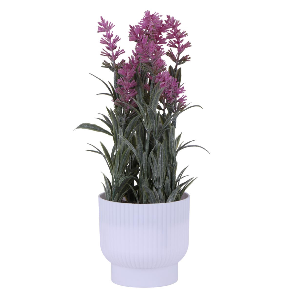 Artificial Lavender Plant In White Ribbed Pot