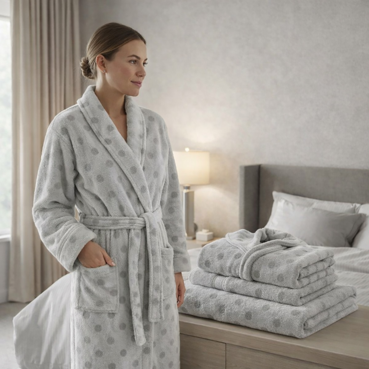 Ladies Bathrobe Light Grey