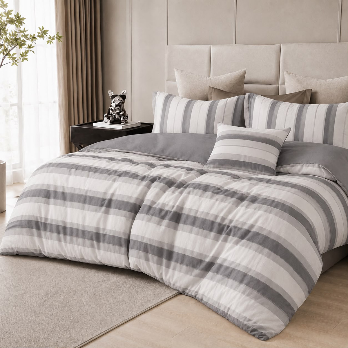 Grey & White Striped Comforter Set
