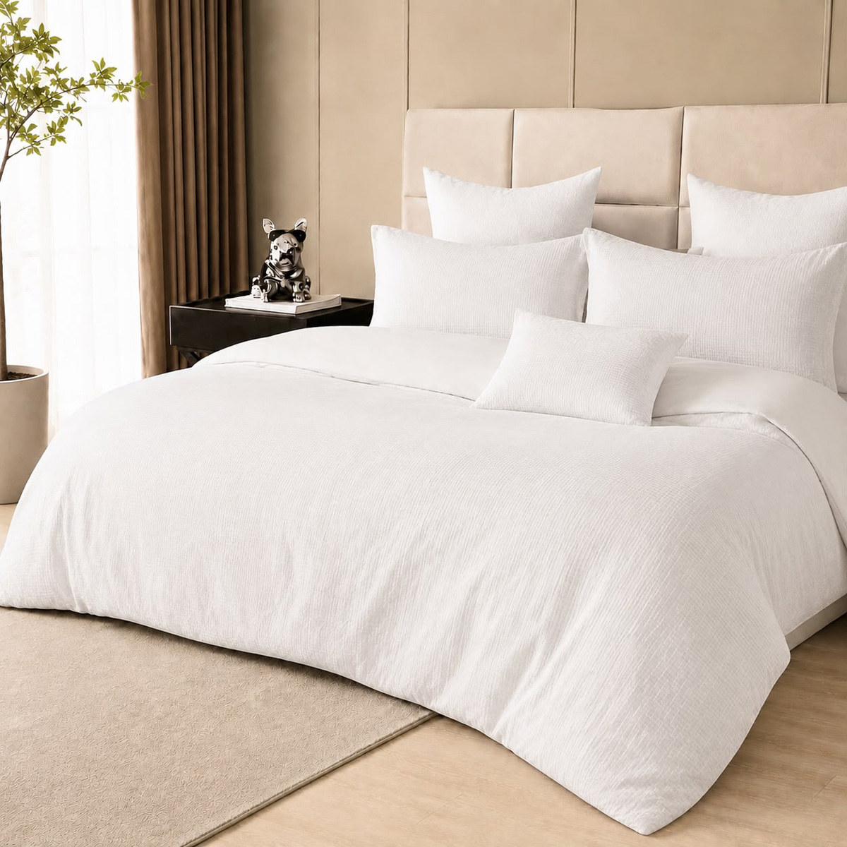 White Woven Textured Comforter Set