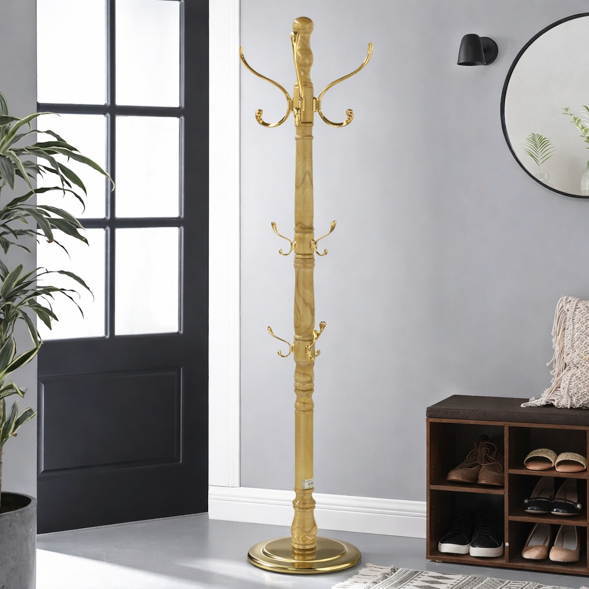 Wood Cloth Hanger Beige Gold