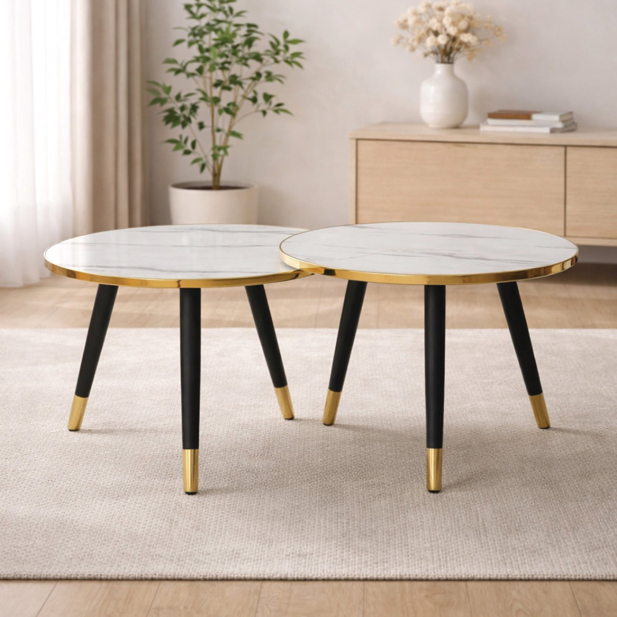 Round Marble Top Coffee Tables Set