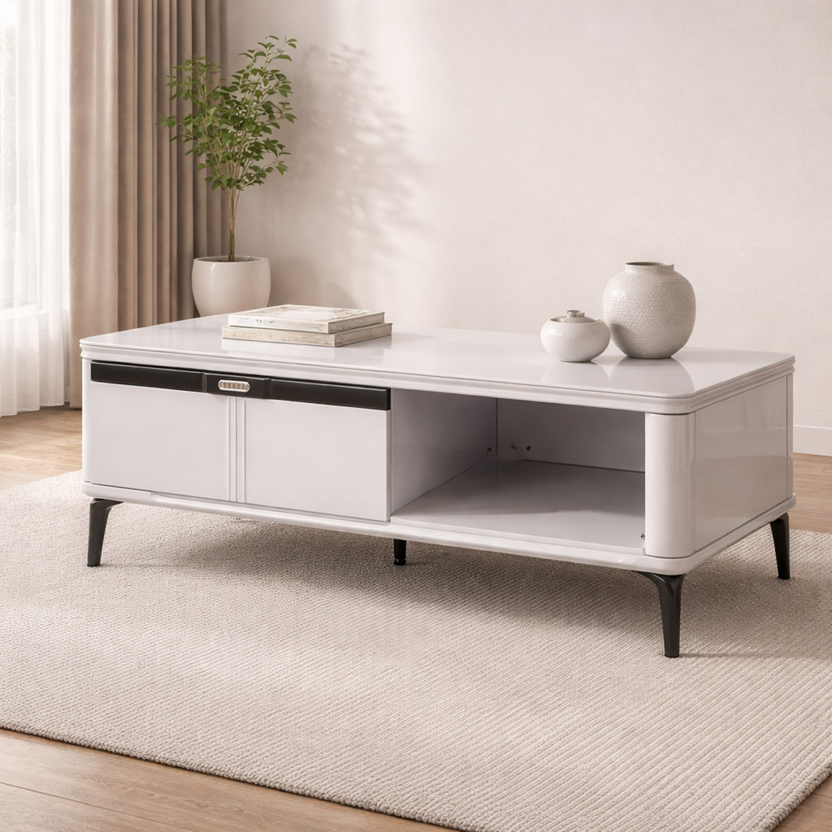 Glass Tea Table Single Rectangle Beige