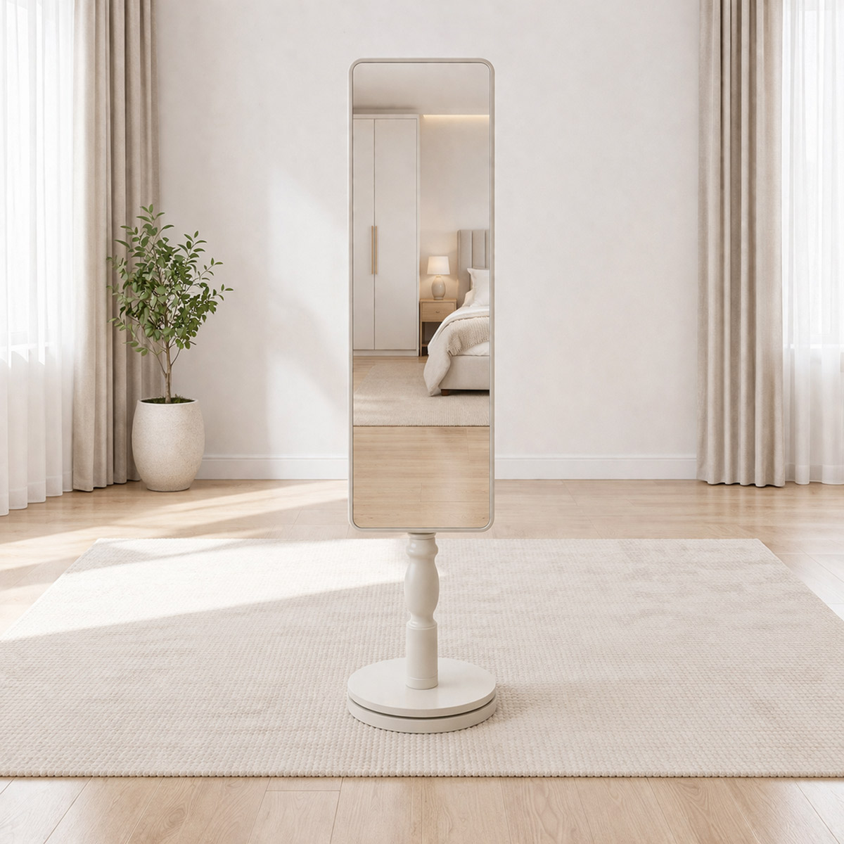 Wood Cloth Hanger With Mirror White