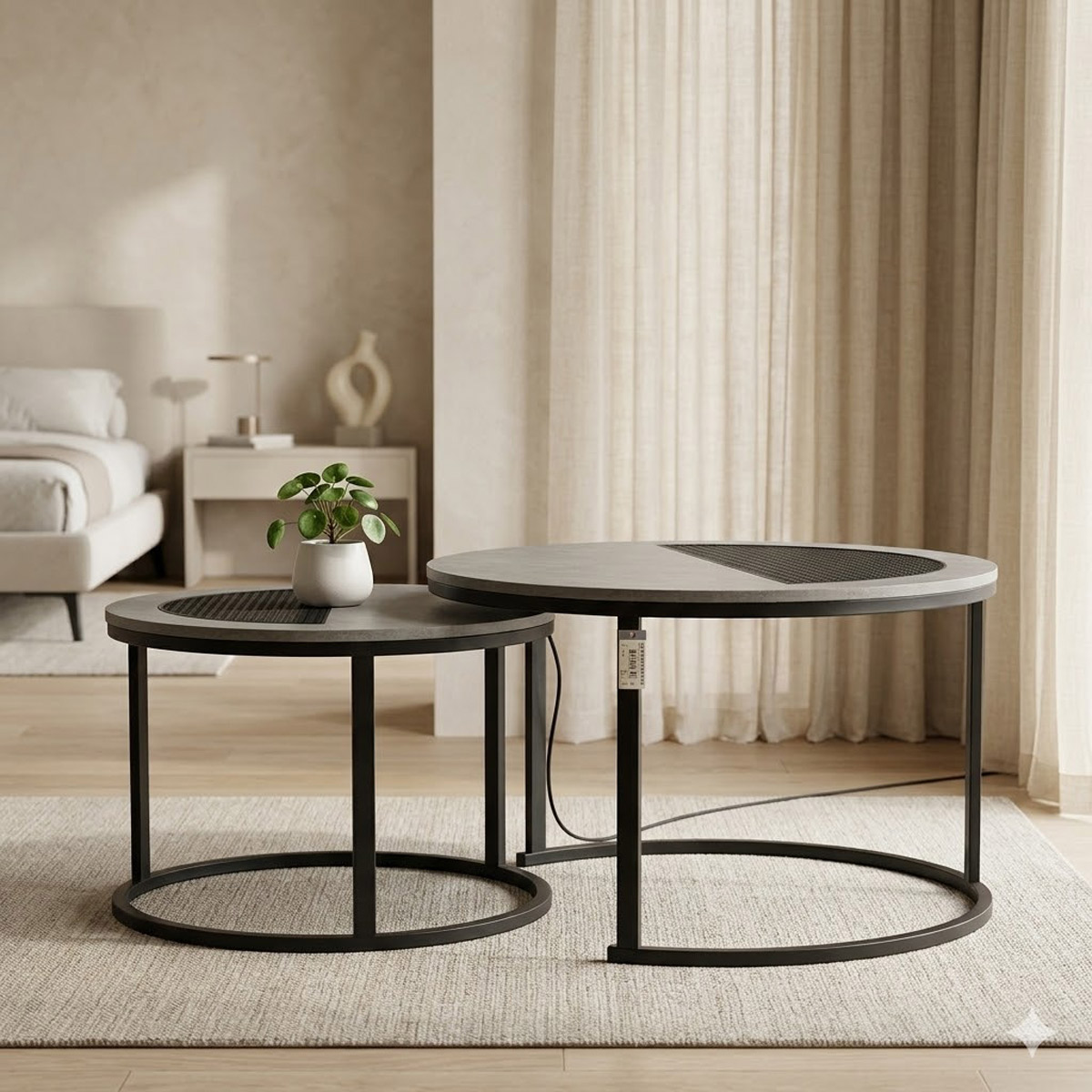 Modern Tea Table Set Round Grey Black