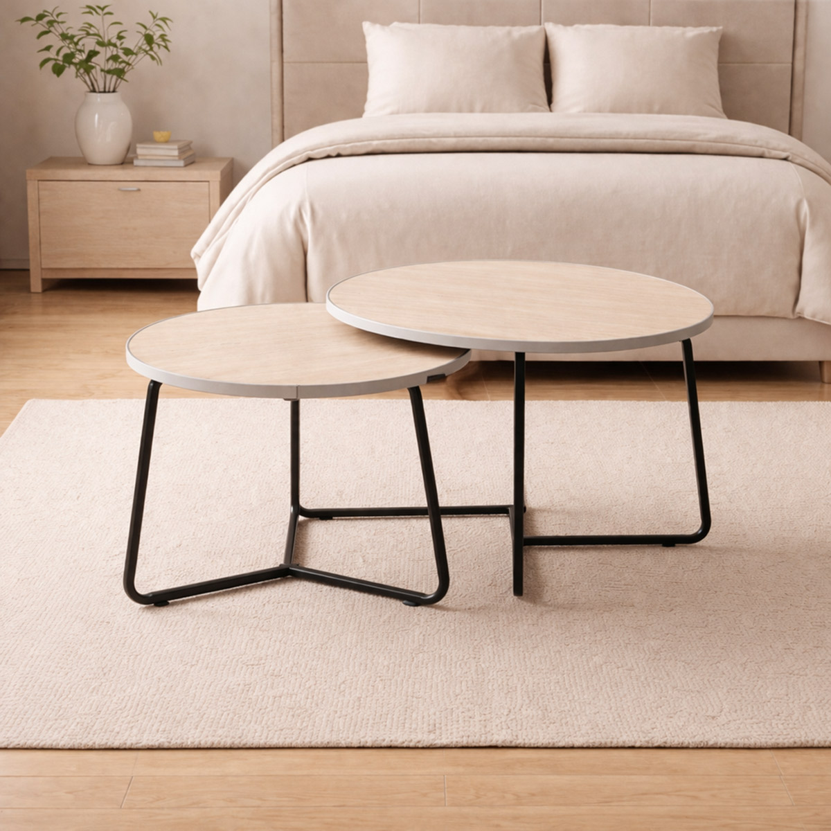 Wood Tea Table Set Classic Round Grey