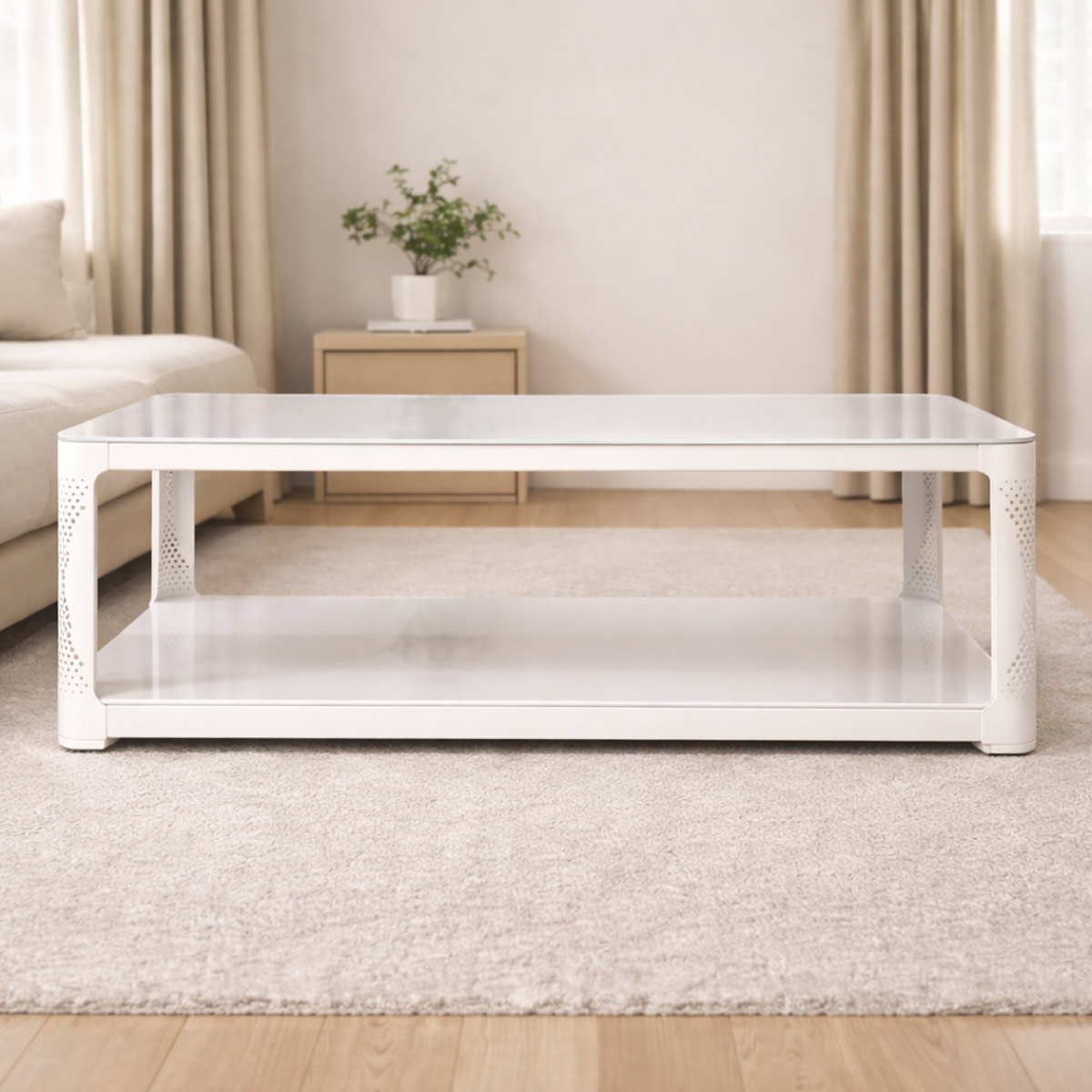 Glass Tea Table Single Rectangle White
