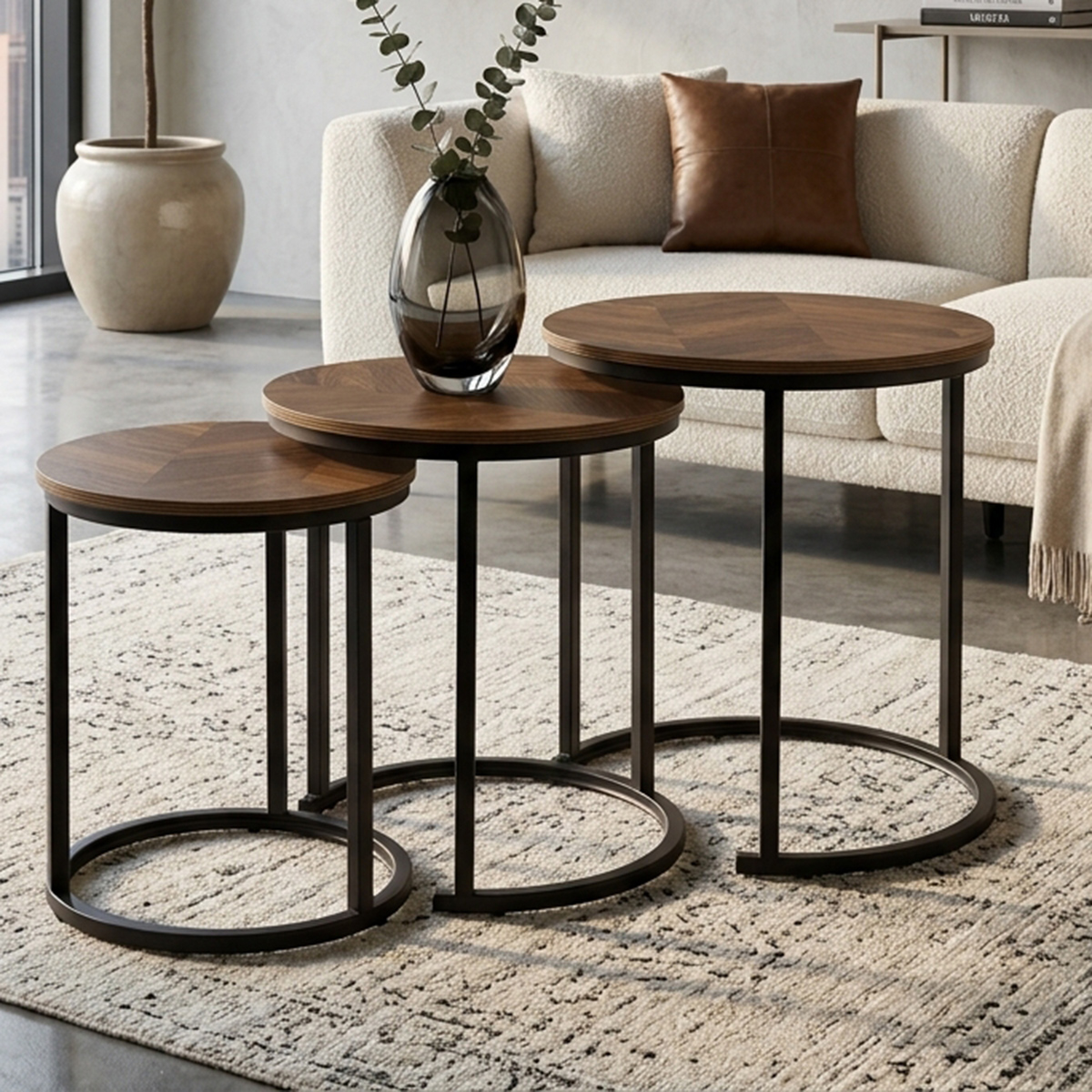Nest Table Set Modern 3 Pieces Brown