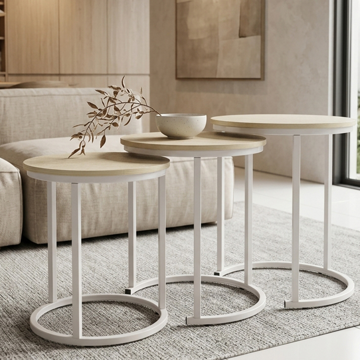 Nest Table Set Modern 3 Pieces Beige